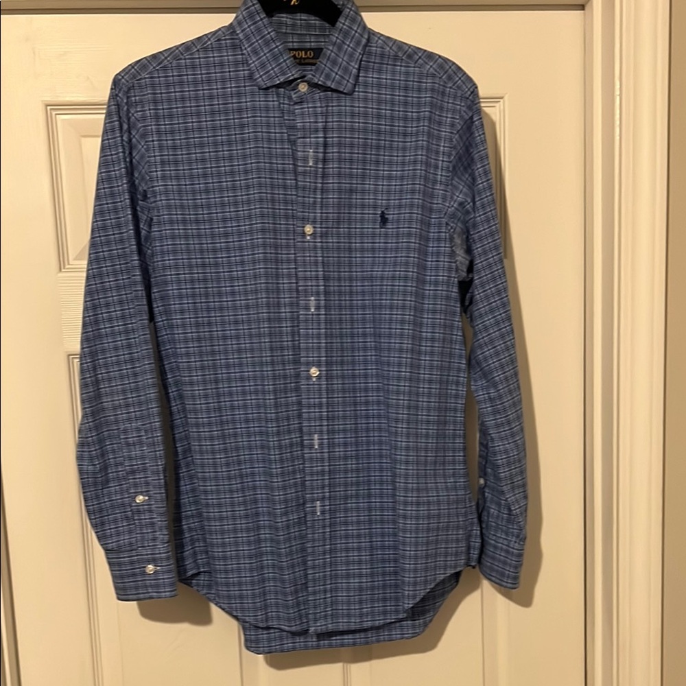 Polo by Ralph Lauren Blue Dress Shirt with Checkered Pattern